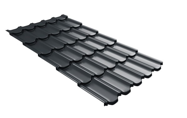 Металлочерепица квинта плюс с 3D резом 0,5 Satin RAL 7016 антрацитово-серый купить в Великих Луках