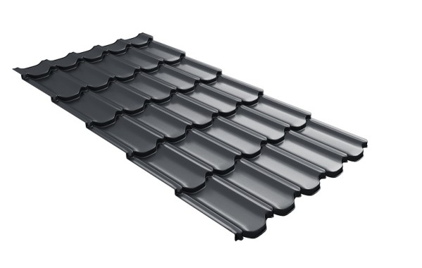 Металлочерепица квинта плюс с 3D резом 0,5 Satin RAL 7024 мокрый асфальт купить в Великих Луках